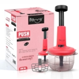 Itemy Premium 2 in 1 Push Chopper 800ml | Manual Vegetable Cutter with Stainless Steel Blades | Easy Hand Press Food Chopper for Onion, Garlic, Salad, Fruits & Nuts | BPA-Free & Compact Design (1)
