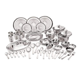 Neelam Stainless Steel 24 Gauge Diamond Touch Dinner Set, 61 Pcs, Silver