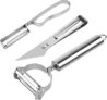FELUX 3-in-1 Stainless Steel Peeler & Slicer Set – Multi-Purpose Rotary Cutter Knife with Clips for Fruits & Vegetables – Carrot, Potato, Melon, Kitchen Cooking Tool