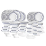Larah by Borosil Ocean Fluted Series Opalware Dinner Set | 66 Pieces for Family of 6 | Microwave & Dishwasher Safe | Bone-Ash Free | Crockery Set for Dining & Gifting | Plates & Bowls | White
