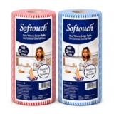 Softouch Non Woven Kitchen Towel Roll Pack of 2, 85 Wipes Per Roll – Reusable Cleaning Cloth Kitchen Cleaning Wipes for Countertop, Utensils, Oil, Spills, Home & Kitchen Cleaning