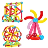 Amazon Brand – Jam & Honey Magplay Roundle|96-Piece Magnetic Sticks and Blocks Building Set – Educational Stem Toy for Toddlers (3+ Years) – Montessori Learning and Construction Blocks Kit,Multicolor