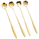 Dessert, Coffee, Tea Spoon Cutlery Kitchen Tableware Stainless Steel Spoon Set Flowers Shaped Different Spoon Set for Sugar Spoon Kitchen Cake Ice Cream Cafe Bar (4, Golden)