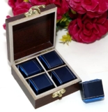 Riwaz White Chocolate Premium Wooden Gift Box | 4 Cavity Elegant Chocolate Hamper | Luxury Blue Wrapped Chocolates for Festive, Corporate & Wedding Gifting