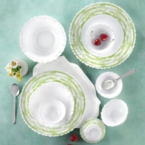 Larah by Borosil Silk Series Aura Opalware Dinner Set with Steel Spoon | 33 Pcs for Family of 6 | Microwave & Dishwasher Safe | Bone-Ash Free | Crockery Set for Dining & Gifting | Plates & Bowls