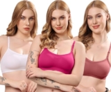 London Hills Women’s Cotton Sports Bra Wireless & Non-Padded | Seamless Full Coverage Bra with Adjustable Strap Comfortable Slip-On Fit Ideal for Gym, Yoga, Workout White_Rani_Onion