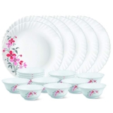 Larah by Borosil Glass Flore Thali Set (White) – 18 Pieces