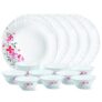 Larah by Borosil Glass Flore Thali Set (White) – 18 Pieces