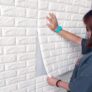 POZET Brick Wallpaper PE Foam self Adhesive Brick Design Wall Stickers/DIY Wallpaper for Home Hotel Living Room Bedroom Cafe Deco (70 x 77 cm) (White)